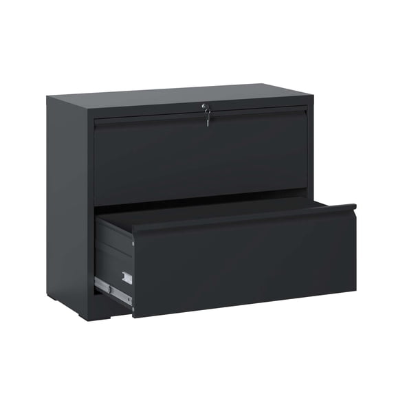 Metal File Cabinets, Lateral File Cabinet 2 Drawer, Black Filing Cabinet with Lock, Lockable File Cabinet for Home Office, Locking Metal File Cabinet for Legal/Letter/A4/F4 Size