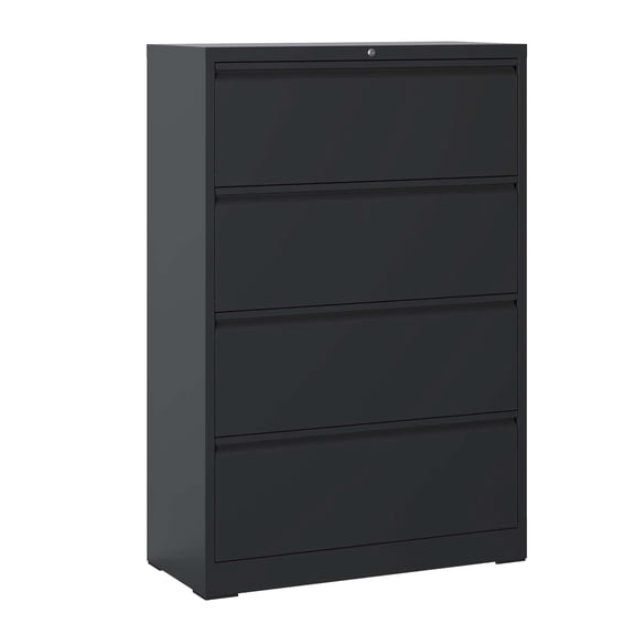 Metal File Cabinets, Lateral File Cabinet 4 Drawer, Black Filing Cabinet with Lock, Lockable File Cabinet for Home Office, Locking Metal File Cabinet for Legal/Letter/A4/F4 Size