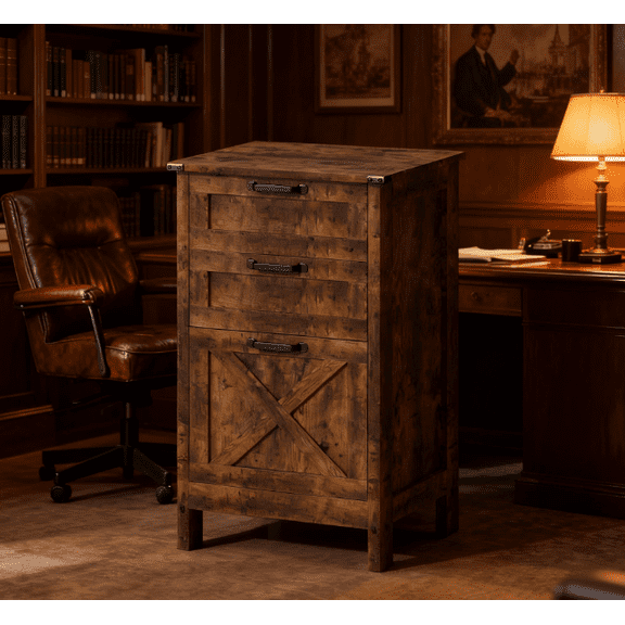 Metal File Cabinets, Office Storage Cabinet,Vertical File Cabinet with 3 Drawers,For Home and Office, Rustic Brown Office File Cabinets,Particle Board Steel File Cabinets