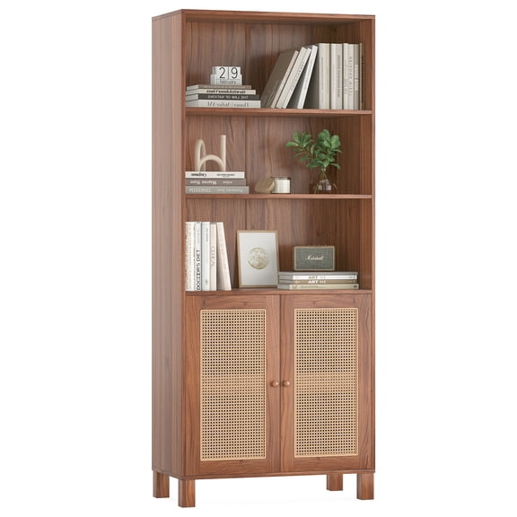 Metal File Cabinets, Tall Bookcase with Rattan Doors,5 Tier Storage Wood Shelves Large Bookshelf for Library Living Room Bedroom Home Office,Natural, Natural Office File Cabinets,Steel File Cabinets