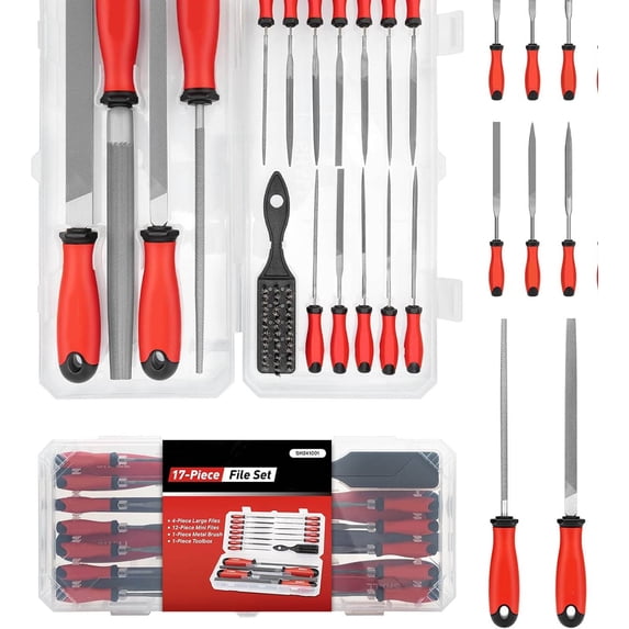 Metal File Set - Premium Grade T12 Drop Forged Alloy Steel - Flat, Triangle, Half-round, Round Large File & Needle Files with Storage Box, Wire Brush - for Metal, Wood & Plastic