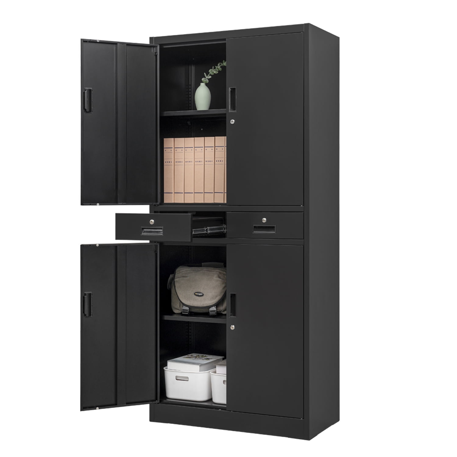Compact Metal Locking Storage Locker – Adjustable Shelves, White