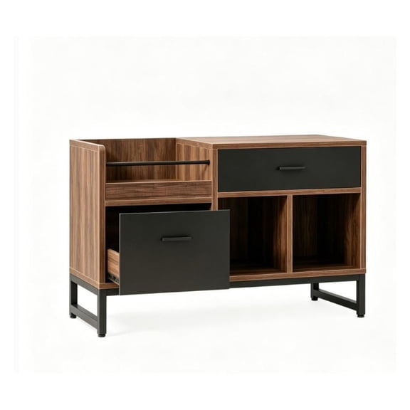 Metal Filing Cabinet 39 Inch, 2 Drawer Lateral File Cabinet for Home Office - Rustic Woodgrain Storage Organizer with Open Shelves
