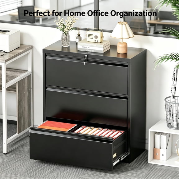 Metal Filing Cabinet with Lock 40 Inch, 3 Drawers 0.6mm Cold Rolled Steel Smooth Sliding, Business Card Slot Secure Office Storage for Letter/Legal/A4 Black