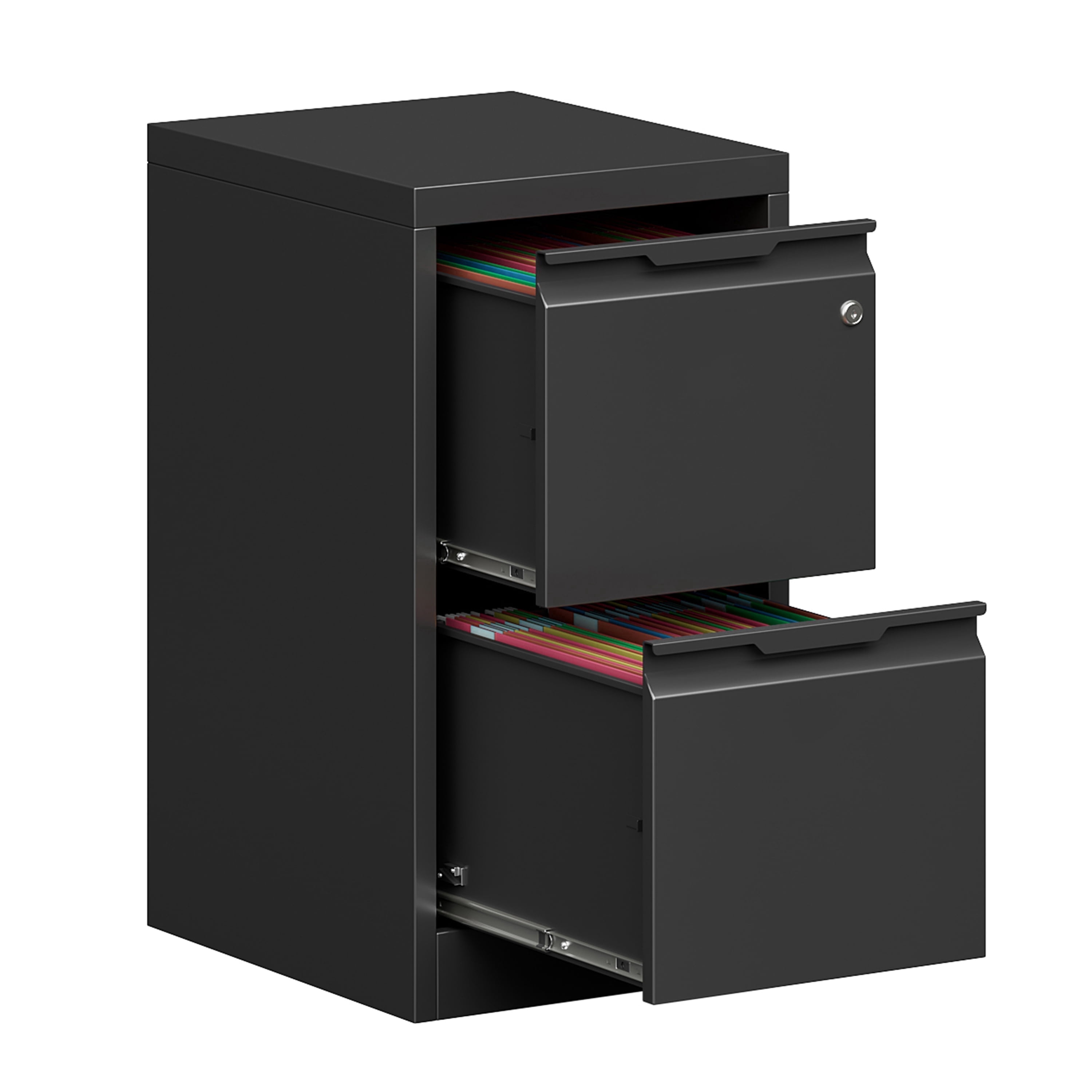 Kooyon 2 Drawer Vertical File Cabinet with Lock, Black Metal Filing Cabinet for Home Office, Fits Legal/Letter/A4-Assembly Required