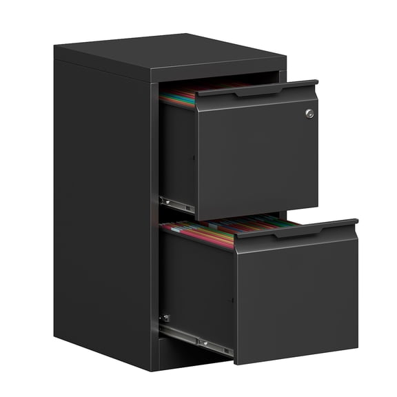 KKooyon 2 Drawer Vertical File Cabinet with Lock, Black Metal Filing Cabinet for Home Office, Fits Legal/Letter/A4-Assembly Required