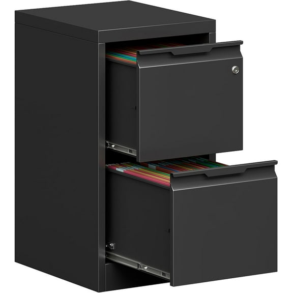 Metal Filing Cabinet With Lock, Vertical 2 Drawer Cabinet for Home Office/Legal/Letter/A4, Lockable for Hanging Files - Assembly Required/Black