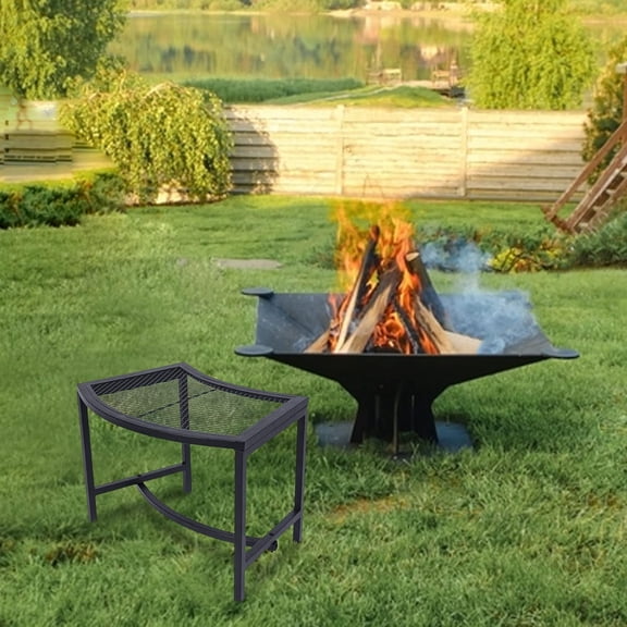 Metal Fire Pit Curved Bench, Backless Powder-Coated Mesh Outdoor Bench for Firepit Deck  Porch Yard
