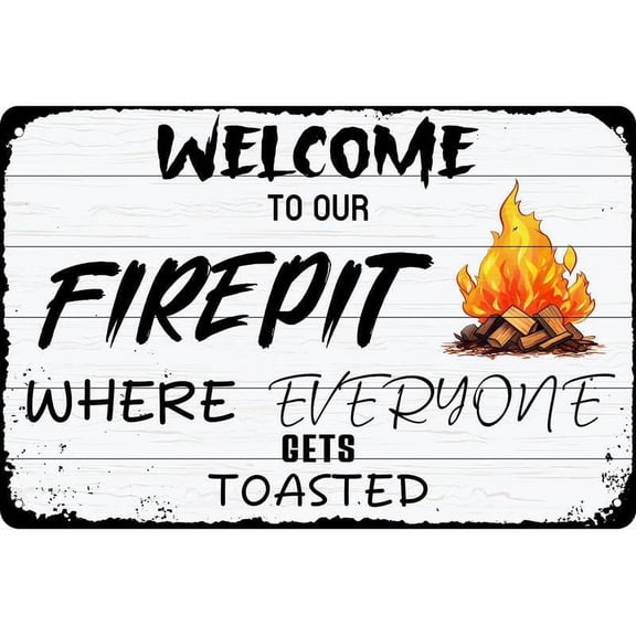 Metal Fire Pit Welcome Sign Rustic Camping Party Wall Decor 8x12 Inches