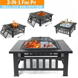 FIXKIT Fire Pit Table Outdoor with BBQ Grill Shelf, Multifunctional Garden Terrace Fire Bowl Heater/BBQ/Ice Pit, 32 FIXKIT Fire Pit Table Outdoor with BBQ Grill Shelf, Multifunctional Garden Terrace Fire Bowl Heater/BBQ/Ice Pit, 32