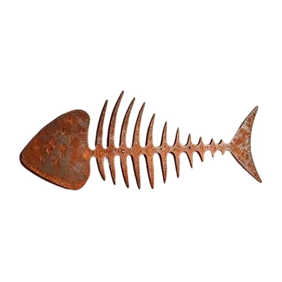 Metal Fish Bone Wall Art,Fishbones Wall Decors,Fish Sculpture with Open Lattice Construction, Aged Brown Finish, Weathered Character for Entryways, Studies, Dining Spaces, or Lounges
