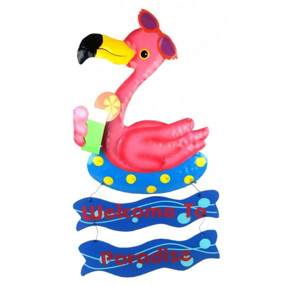 Metal Flamingo Welcome To Paradise Wall Art