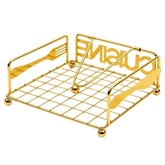 Metal Flat Napkin Holder With Weighted Arm, Rustic Paper Napkin Dispenser For Kitchen And Dining Table, Gold Napkin Caddy For Farmhouse Restaurant And Hotel, Gold (Multicolor, 18*18CM)