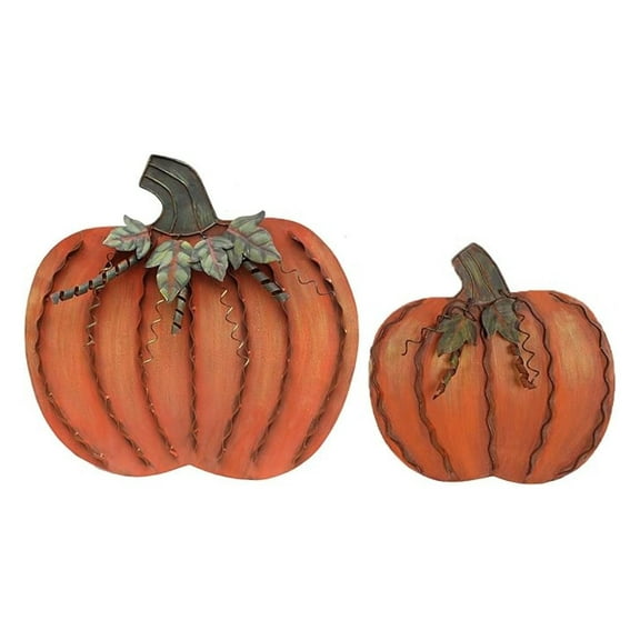Metal Flat Pumpkin Decor Standing Orange Pumpkin Indoor Outdoor Autumn Fall Thanksgiving Harvest Home Decor for Yard Garden 12" and 18.5" H