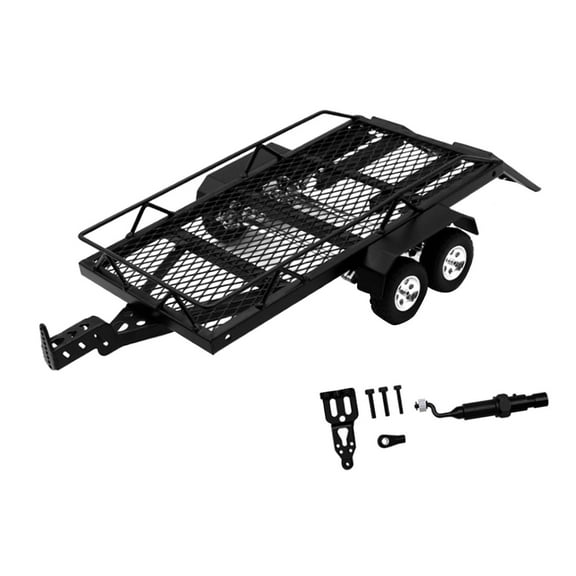 Metal Flatbed Trailer RC Hauler Rescue Rig Double Axle Design with Four Tires for Micro Crawler Upgrades