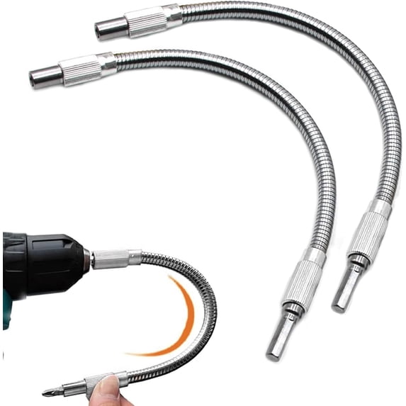 Metal Flexible Drill Bit Extension:Electric Drill Fexible Shaft 360⁰ Bending,11.8" Flex Drill Bit Extension 1/4 Hex Shank,Magnetic Drill Bit Extension for Electric Drills,2PCS,Silver