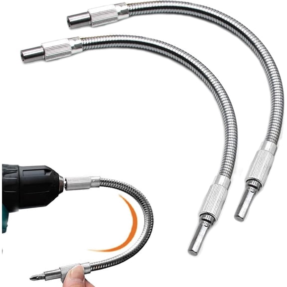 Metal Flexible Drill Bit Extension:Electric Drill Fexible Shaft 360 Bending,11.8" Flex Drill Bit Extension 1/4 Hex Shank,Magnetic Drill Bit Extension for Electric Drills,2PCS,Silver