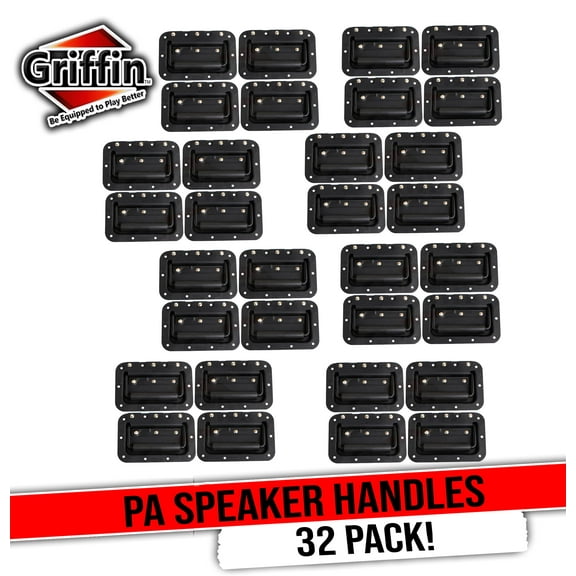 Metal Flip Speaker Cabinet Handles (32-PACK) for Rack Road Flight Trunk by GRIFFIN | Spring-Loaded Flush Pull with Black Grip Rubber Padding | DJ PA Pro-Audio Stage Gear Parts