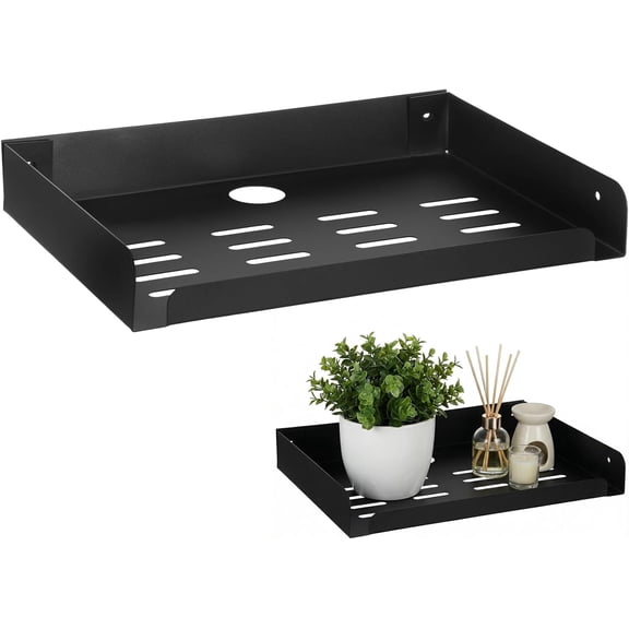 Metal Floating Shelf, 12" x 8" Heavy Duty Metal Floating Wall Shelf with Edge, Modern Wall Mounted Shelves for AV, TV Accessories, Projector, WiFi Router, TV Box, Cable Box, DVD Player, Game Console