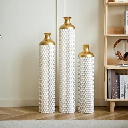 Metal Floor Vase Set, Decorative Flower Arrangement Stands for Living Room, Bedroom and Entryway Decor.