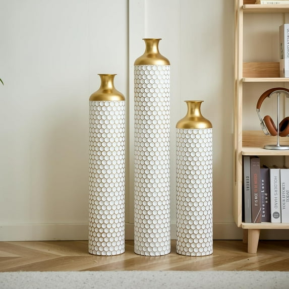 Metal Floor Vase Set, Decorative Flower Arrangement Stands for Living Room, Bedroom and Entryway Decor.