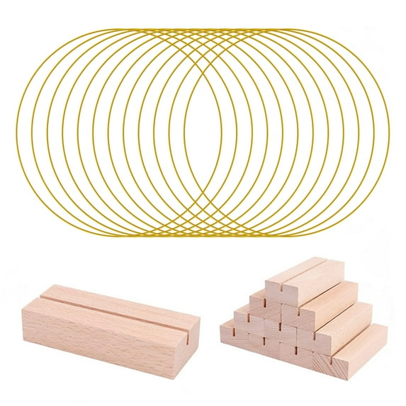 Metal Floral Hoops Centerpiece Table Decoration With Wood Place Holder Stands,Wreath Gold Hoop Ring For DIY Wedding Table Decor