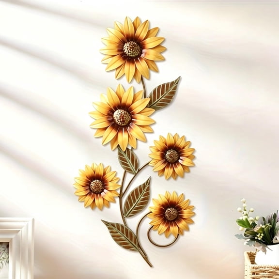 Metal Floral Sunflower Wall Decor Sculpture, Vintage Metal Flower Wall Hanging for Bedroom Bathroom Hall Farmhouse Wall Styling