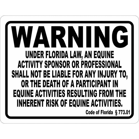 Metal Florida Equine Liability Law Aluminum Tin Sign - 12×8 Inches, Horse Riding Facility Patrons Rules Decor