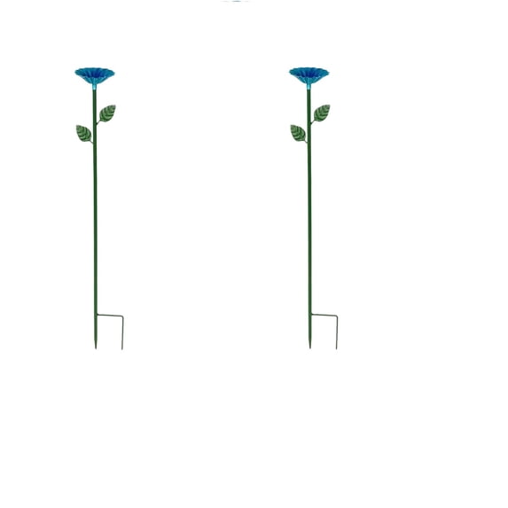 Metal Flower Bird Bath Stake, 25.2X3.14 inch Bee Watering Station, Hummingbird Water Cup Feeder, Pollinator Drinking Station, Garden Metal Art Decoration, Backyard Ground Insert Accessory