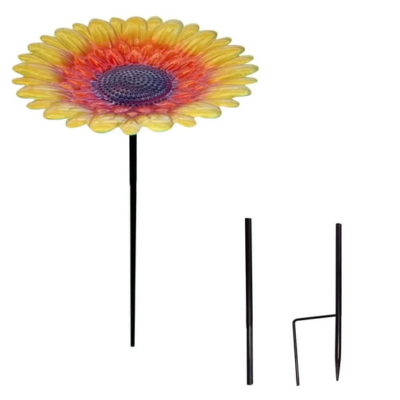 Metal Flower Bird Bath Stake - Garden Decor Bath Feeder, Antique Outdoor Bird Bath Stake, Hummingbird Feeder Stake, Weather Resistant Yard Ornament (21x50cm)