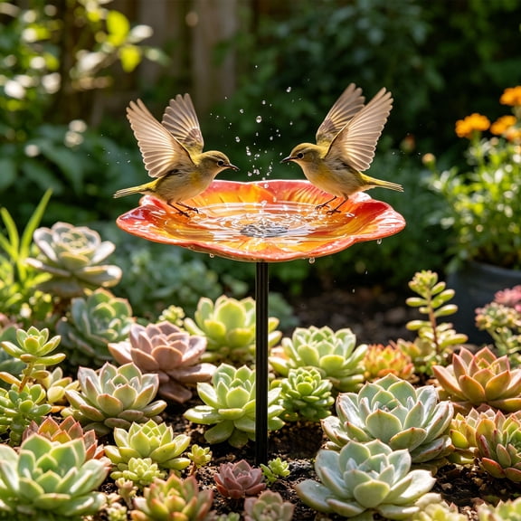 Metal Flower Bird Bath With Stake Decorative Birdbath Bowl Freestanding BirdbathsTray For Outdoors Garden Yard
