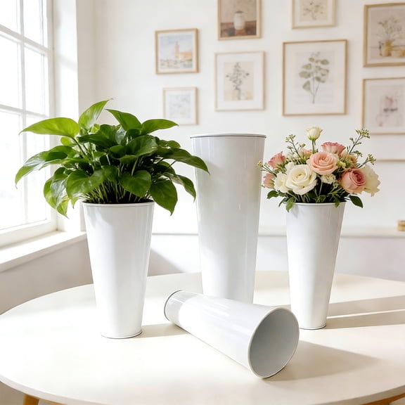 Metal Flower Bucket for Fresh and Dried Floral Arrangements, Rustic Decorative Tin Pail for Home, Wedding and Spring Garden Centerpiece Display