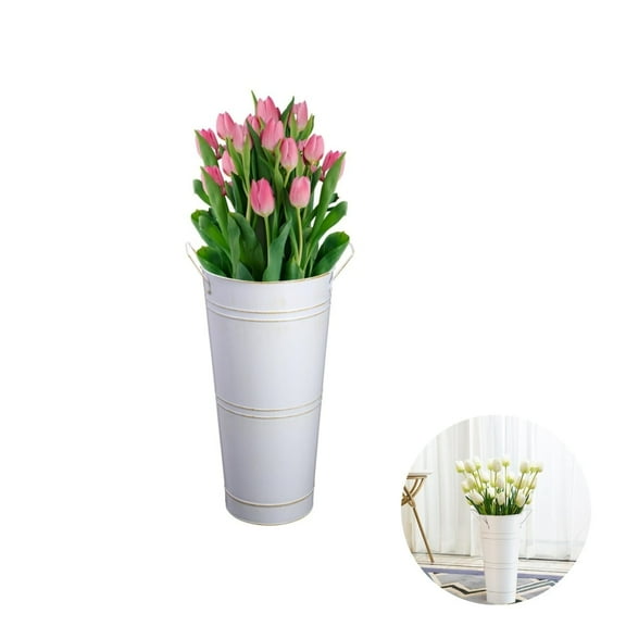 Metal Flower Buckets,10In Farmhouse Tall Vases for Home,HXRH Galvanized Metal Bucket Vases for Wedding,Table Centerpiece Decor,9.8x4.3x3In