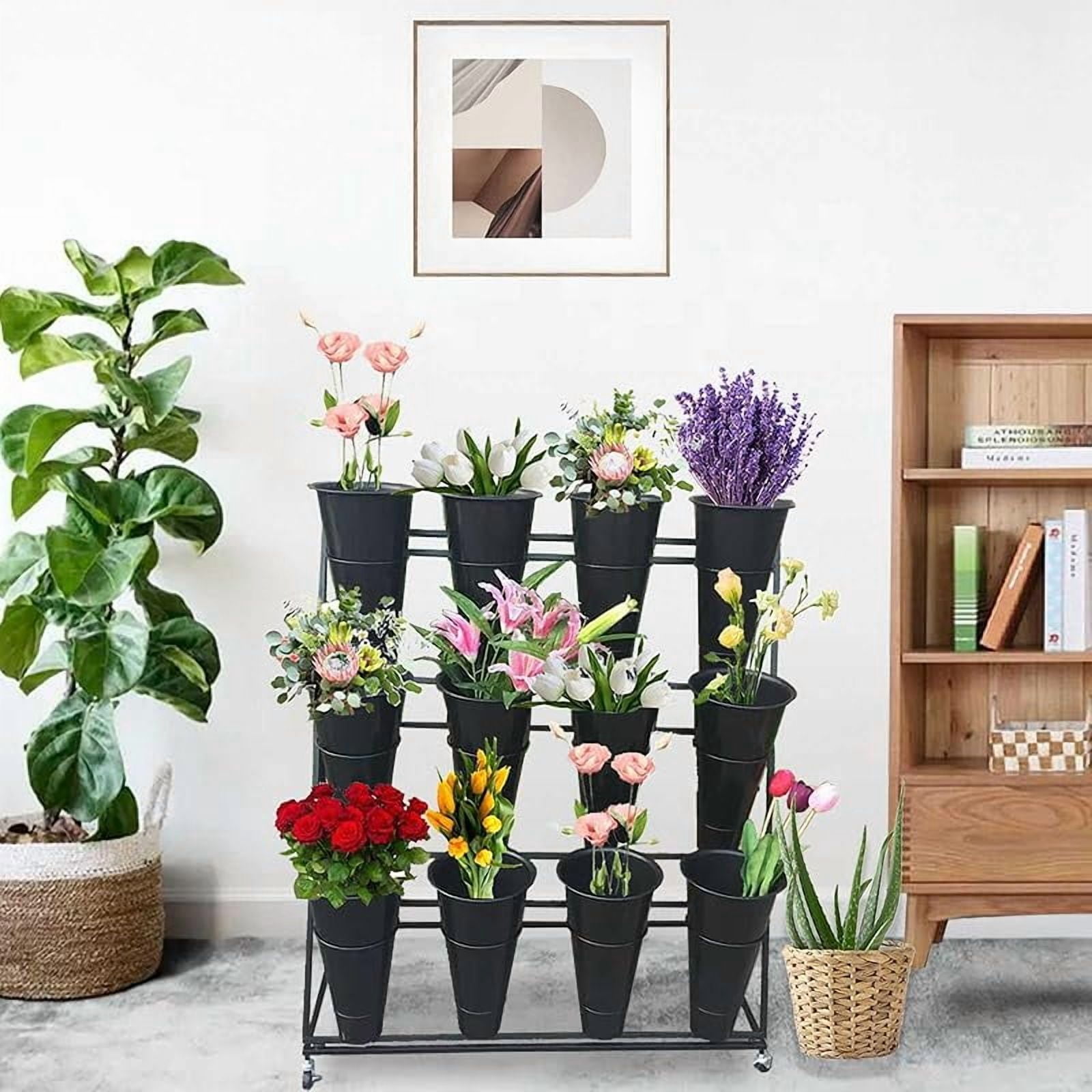Metal Flower Cart with 12 Buckets Flower Display Stand, 3 Layers Plant  Stands with Wheels Moving Florist Bouquet Shelf - Outdoor Terrace Garden,  Indoor Living Room Flower Bar - Walmart.com, image size:1600x1600