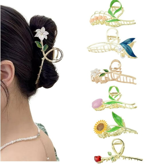 Metal Flower Claw Clip Tulip Claw Clips Strong Hold Metal Hair Clips for Thick Long Curly Hair, Metal Hair Accessorires for Women and Girls Students