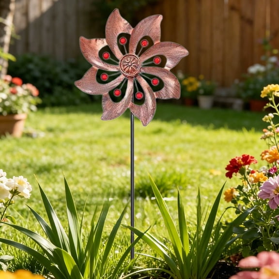 Metal Flower Garden Stake, Decorative Rustic Wind Spinner Yard Art for Outdoor Landscaping
