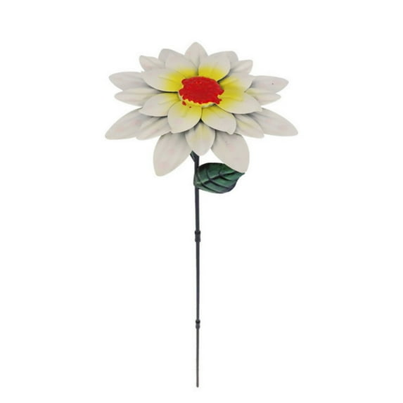 Metal Flower Garden Stakes, 14.5 Inch Outdoor Garden Decor Yard Spring Decor Art, Lawn Patio Decorations (White)