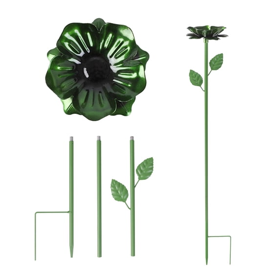 Metal Flower Garden Stakes Bird Bath,Garden Bird Bath,Small Bird Baths for Outdoors Birdbath Set,Flower Bird Bath with Metal Stake,Mini Bird Bath,for Bird Lovers Garden Spring Decoration,Green,1PC