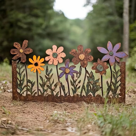Metal Flower Garden Stakes Wildflower Decor Outdoor Yard Decorations Front Yard Lawn Accent 2 Pc