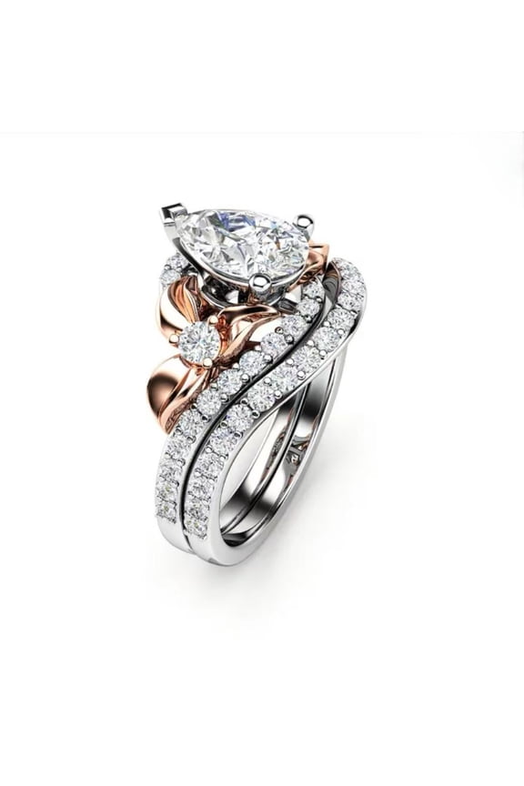 Metal Flower Heart White Stone Ring Charm Party Engagement Wedding Rings for Women Jewelry