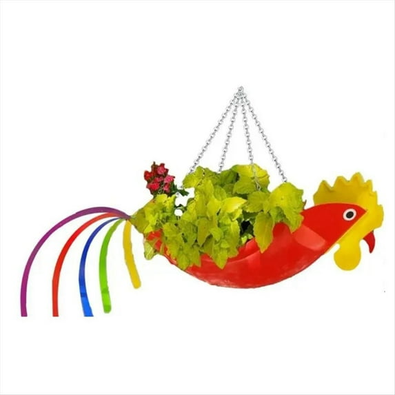 Metal Flower Pot Exquisite Shape Colorful Rooster Flower Pot Hanging Planter Garden Decorative Flower Pots,S,C