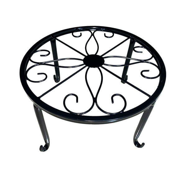 Metal Flower Pot Stand, 12.4 In Round Heavy Duty Iron Riser for Indoor Outdoor Container Display, Black