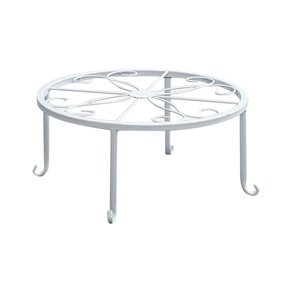Metal Flower Pot Stand, 12.4 In Round Heavy Duty Iron Riser for Indoor Outdoor Container Display, White