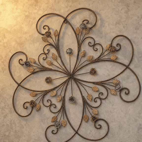 Metal Flower Scroll Wall Sculpture Rustic Iron Decor
