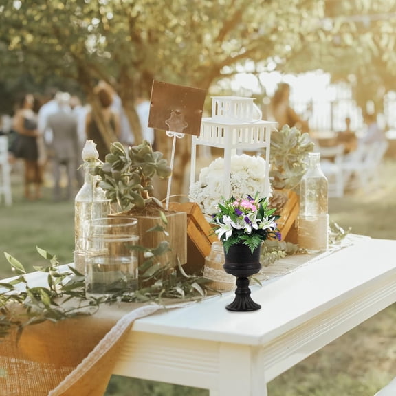 Metal Flower Vase, Urn Planter Holders, Vintage Planter for Wedding Party, Road Lead, Birthday Party, Anniversary Ceremony Decor (Black)