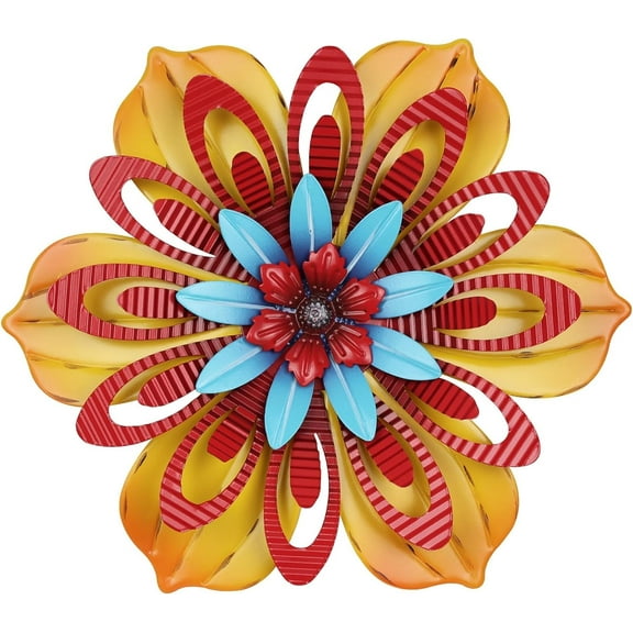 Metal Flower Wall Decor, 11 inch Wall Art Decorations Rustic Home Decor Aesthetic for Bathroom, Bedroom, Living Room, Office, Boho Art, Indoor Outdoor Decorations Patio Garden Decor(Blue)