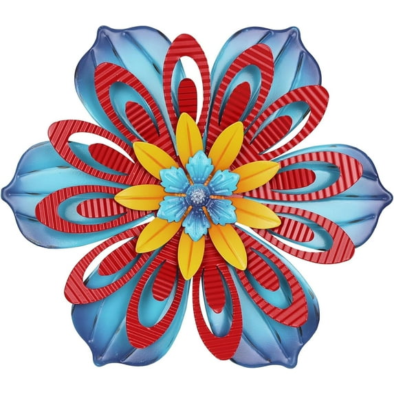 Metal Flower Wall Decor, 11 inch Wall Art Decorations Rustic Home Decor Aesthetic for Bathroom, Bedroom, Living Room, Office, Boho Art, Indoor Outdoor Decorations Patio Garden Decor(Blue)