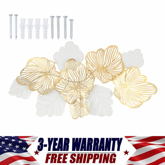 Metal Flower Wall Decor, 3D Gold Leaf Flower Decoration Modern Decor Wall Sculpt