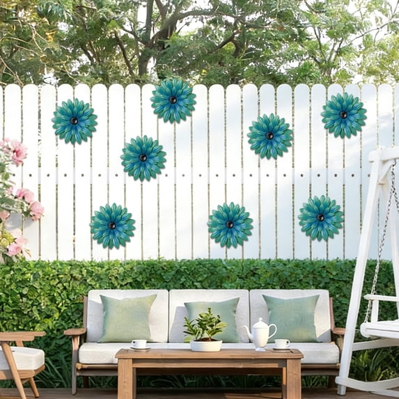 Metal Flower Wall Decor Outdoor, 3D Layered Iron Floral Hanging Sculpture, Weatherproof Garden Fence Wall Art for Patio Yard