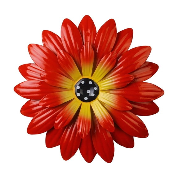 Metal Flower Wall Decor Weather Resistant Iron Floral Sculpture for Outdoor Fence and Garden Walls Red